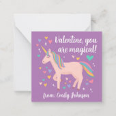紫の魔法のユニコーン子供たちの教室バレンタイン ノートカード (正面)