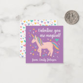 紫の魔法のユニコーン子供たちの教室バレンタイン ノートカード (正面/裏面インサイチュ)