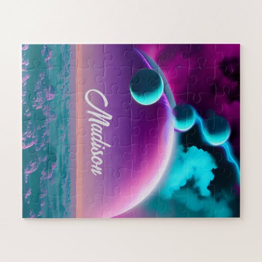 紫の魔法の宇宙の宇宙ファンタジー ジグソーパズル (横)