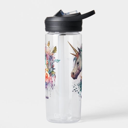 紫の魔法カラフルのフローラユニコーン水色 ウォーターボトル (左面)
