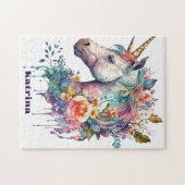 紫の魔法カラフルのフローラユニコーン水色 ジグソーパズル (横)