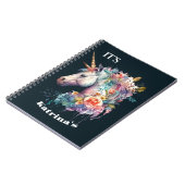 紫の魔法カラフルのフローラユニコーン水色 ノートブック (左側)