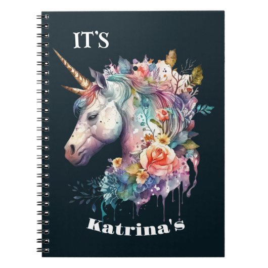 紫の魔法カラフルのフローラユニコーン水色 ノートブック (正面)
