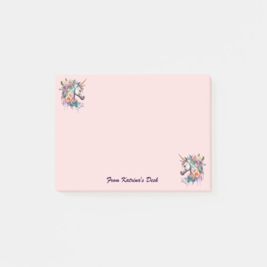 紫の魔法カラフルのフローラユニコーン水色 ポストイット (正面)