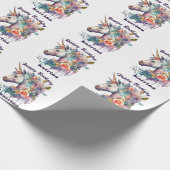 紫の魔法カラフルのフローラユニコーン水色 ラッピングペーパー (角)