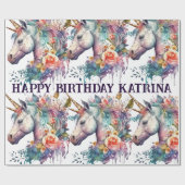 紫の魔法カラフルのフローラユニコーン水色 ラッピングペーパー (フラット)