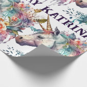 紫の魔法カラフルのフローラユニコーン水色 ラッピングペーパー (角)