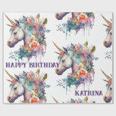 紫の魔法カラフルのフローラユニコーン水色 ラッピングペーパー (フラット)