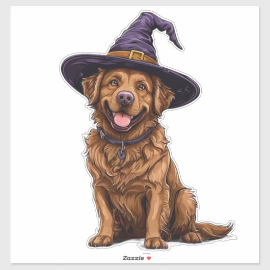 紫の魔法使いの帽子をかぶった愛らしい犬 シール (シート)