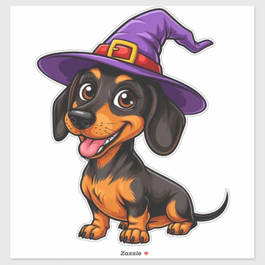 紫の魔法使いの帽子をかぶった愛らしい犬 シール (シート)