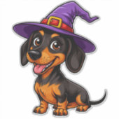 紫の魔法使いの帽子をかぶった愛らしい犬 シール (正面)