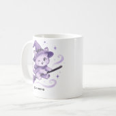 紫の魔法使い猫 ホウキに乗って ハロウィン コーヒーマグカップ (正面左)