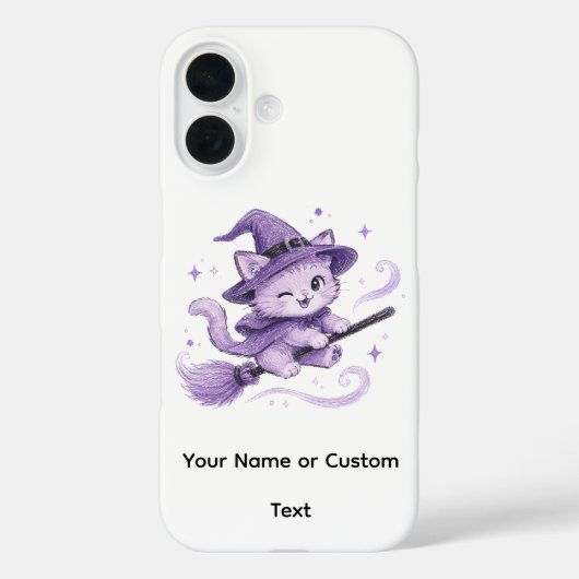 紫の魔法使い猫 ホウキに乗って ハロウィン Case-Mate iPhoneケース (裏面)