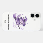 紫の魔法使い猫 ホウキに乗って ハロウィン Case-Mate iPhoneケース (裏面 (横))