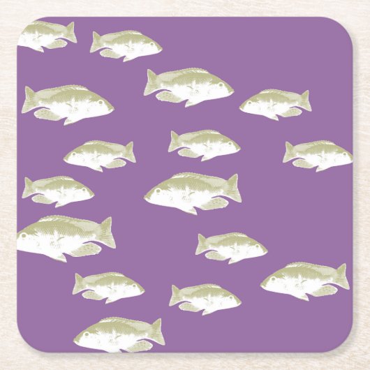 紫の魚 スクエアペーパーコースター (正面)