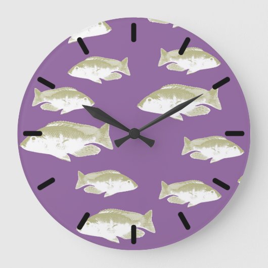 紫の魚 ラージ壁時計 (正面)