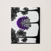 紫の鮮やか木のシルエットフォレスト ジグソーパズル (縦)