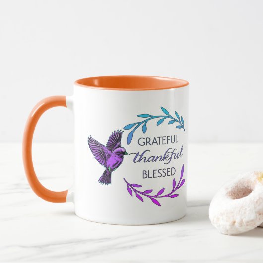 紫の鳥と花輪のコーヒーカップ マグカップ (ドーナツ)