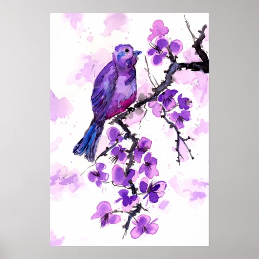 紫の鳥と花 ポスター (正面)