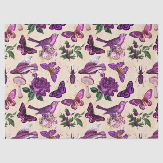 紫の鳥の蝶とキノコの分離 薄葉紙 (正面)