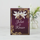 紫の鳩、ハート、離れ金ゴールド王室の。 招待状 (スタンド正面)