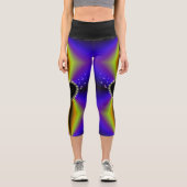 紫の黄色い虹に星をつけた黒いハート カプリレギンス (正面)