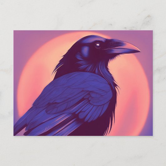 紫の黒いカラスのスケッチ ポストカード (正面)