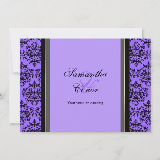 紫の黒いダマスクの結婚式婚約 招待状 (正面)