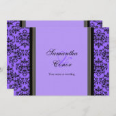 紫の黒いダマスクの結婚式婚約 招待状 (正面/裏面)