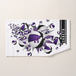 紫の黒いバスケットが女の子をモノグラムの主演 ハンドタオル