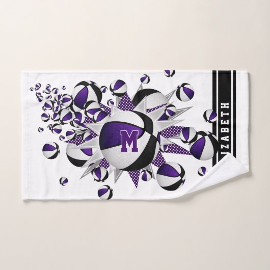 紫の黒いバスケットが女の子をモノグラムの主演 ハンドタオル (ハンドタオル)