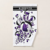 紫の黒いバスケットが女の子をモノグラムの主演 ハンドタオル (ハンドタオル)