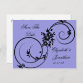 紫の黒いフローラの渦巻きが日付を保存 案内ポストカード (正面/裏面)