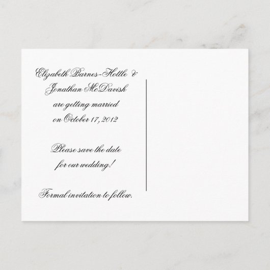 紫の黒いフローラの渦巻きが日付を保存 案内ポストカード (裏面)