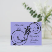 紫の黒いフローラの渦巻きが日付を保存 案内ポストカード (スタンド正面)