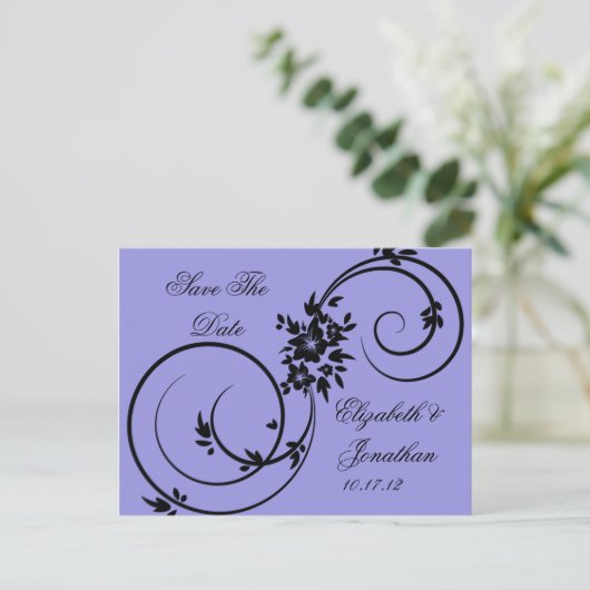 紫の黒いフローラの渦巻きが日付を保存 案内ポストカード (スタンド正面)