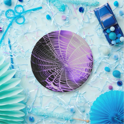 紫の黒い不気味なクモ不気味の巣 ペーパープレート (パーティー)