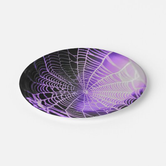 紫の黒い不気味なクモ不気味の巣 ペーパープレート (アングル)