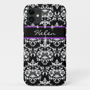 紫の黒い女の子のモダン名前 iPhone 11 ケース