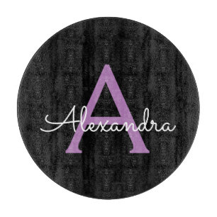 紫の黒い文字のモノガーリーグラム名 カッティングボード