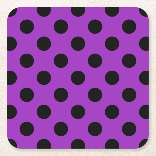 紫の黒い水玉模様 スクエアペーパーコースター (正面)