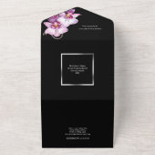 紫の黒い蘭のシックな花結婚の豪華さ オールインワン招待状 (外側)