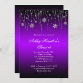 紫の黒い雪片スイート16ウィンターワンダーランド 招待状 (正面/裏面)