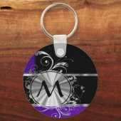 紫の黒と銀 キーホルダー (正面)