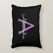 紫の黒のスクリプトガーリーモノグラム名 アクセントクッション (正面(垂直))