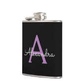 紫の黒のスクリプトガーリーモノグラム名 フラスク (左)