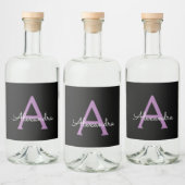 紫の黒のスクリプトガーリーモノグラム名 リキュールボトルラベル (ボトル)