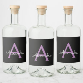 紫の黒のスクリプトガーリーモノグラム名 リキュールボトルラベル