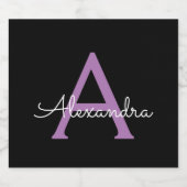 紫の黒のスクリプトガーリーモノグラム名 リキュールボトルラベル (シングルラベル)