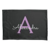 紫の黒のスクリプトガーリーモノグラム名 枕カバー (正面)